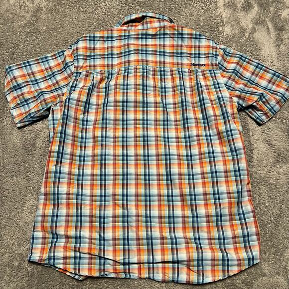 Marmot Shirt Mens Medium Plaid Button Hiking Performance Nylon Short Sleeve - Picture 2 of 6